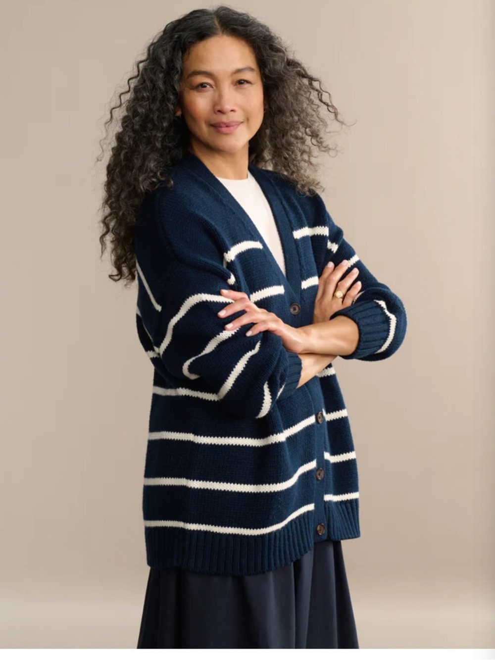 Jenni Kayne Striped Navy and White Cotton Cardigan Sweater